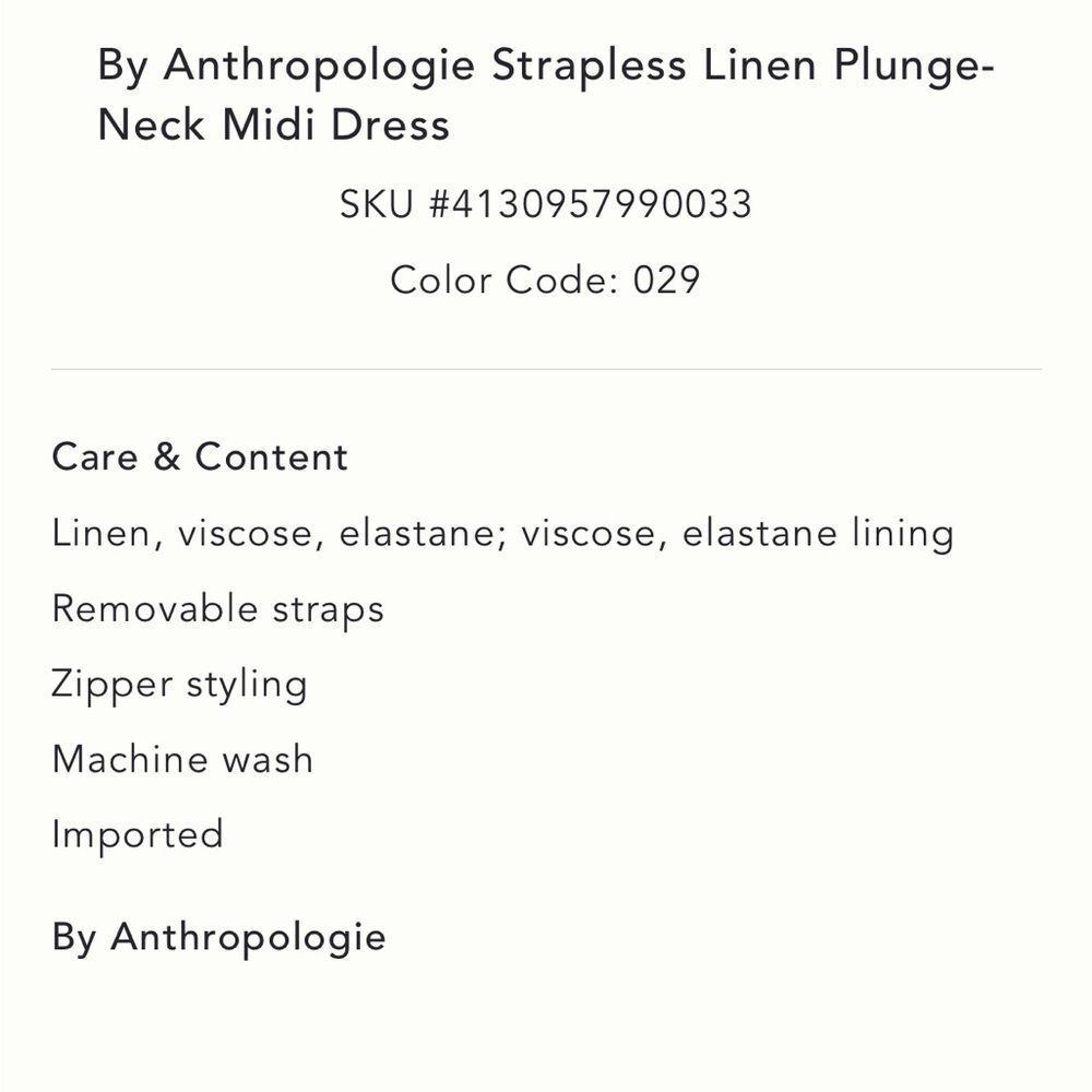 Anthropologie Strapless Linen Plunge-Neck Midi Dress - Picture 5 of 7